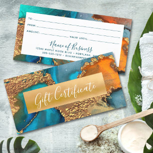 Carte Turquoise Orange Gold Watercolor Certificat cadeau