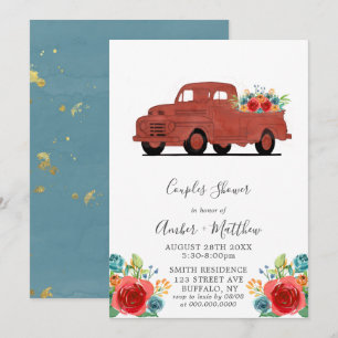 Carte Turquoise Orange Rouge Vintage Camion Gold Couples