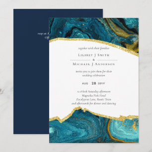 Carte Turquoise Peacock Blue Gold Agate Mariage