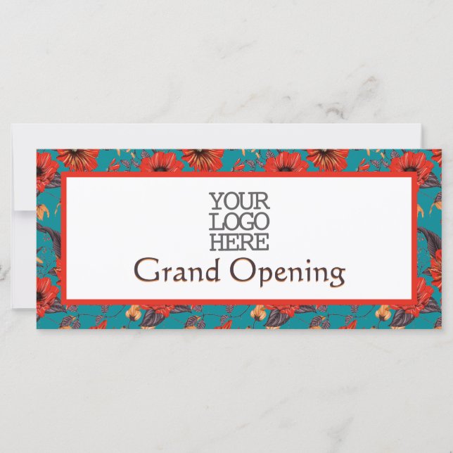 Carte Turquoise Red Floral Café Restaurant Grand Ouvertu (Devant)