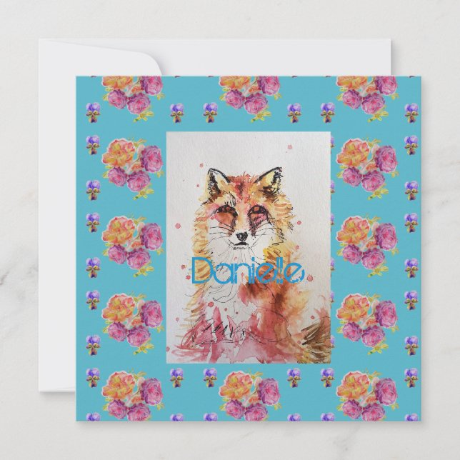 Carte Turquoise Rose Rose Red Fox (Devant)