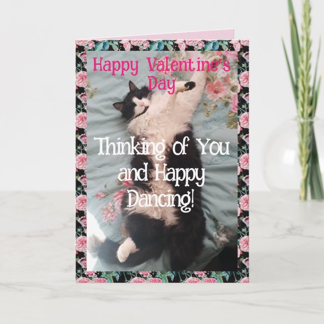 Carte Tuxedo Cat Cute Funny Valentines Day Happy Dance (Devant)