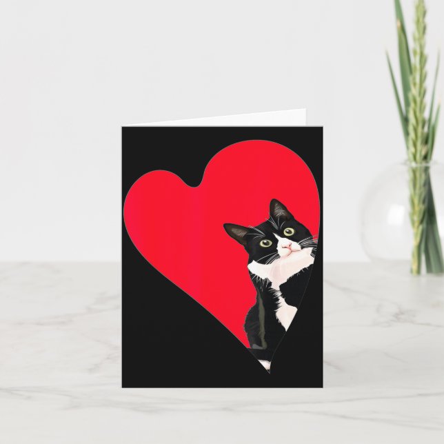 Carte Tuxedo Cat Valentine Heart For Kitten And Animal L (Devant)