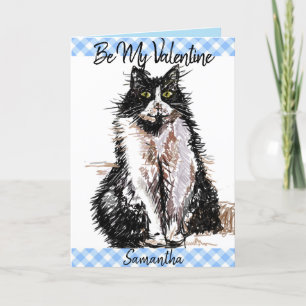 Carte Tuxedo Chat Cute Dessin Noir Blanc Valentines Jour