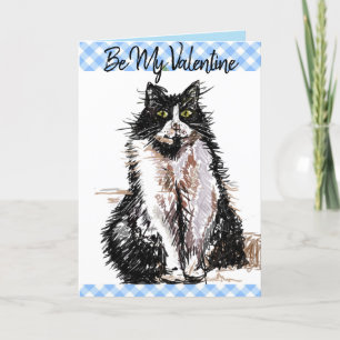 Carte Tuxedo Chat Cute Dessin Noir Blanc Valentines Jour