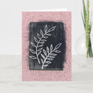 Carte Twig blanc Abstrait dessin sur noir et rose