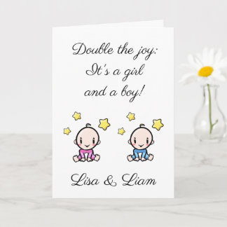 Carte Twin Baby Congratulations, Custom Girl & Boy 