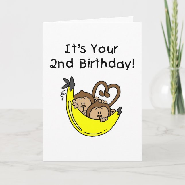 Carte Twin Boy Monkeys 2e anniversaire (Devant)
