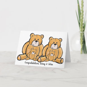 Carte Twin boy ou girl teddy bear félicitations