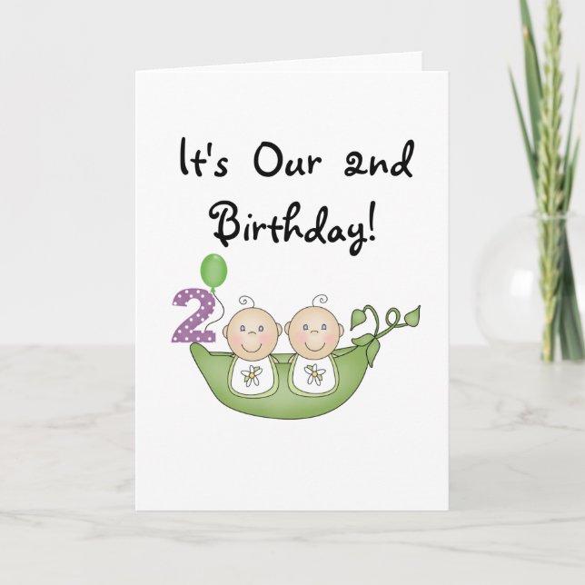 Carte Twin Peas in a Pod 2e Anniversaire T-shirts et cad (Devant)