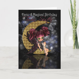 Carte Twin Sister Magique Anniversaire mignon petite lun