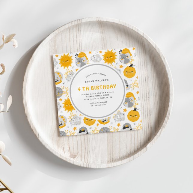 Carte Twinkstar Jaune et gris Carré d'anniversaire (Créateur téléchargé)