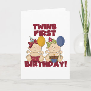 Carte Twins 1er Anniversaire - Girls Tshirts et cadeaux