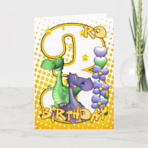 Carte Twins 3rd Birthday Card - Cute Little Dragons