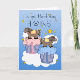 Carte Twins First Birthday Card - Deux petits poneys