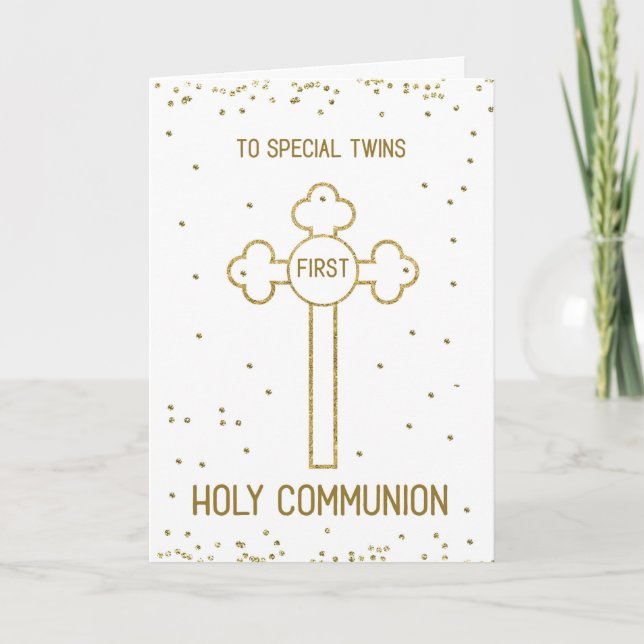 Carte Twins Première Sainte Communion Gold Look Croix (Devant)