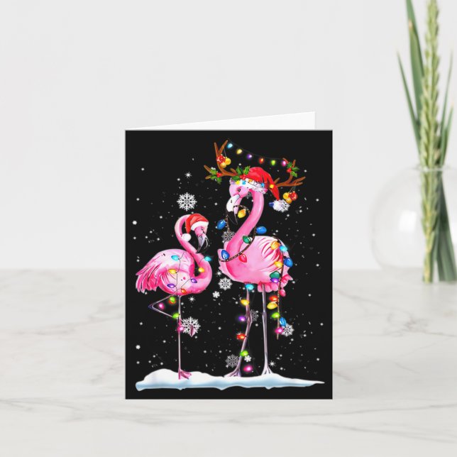 Carte Two Flamingo With Santa Hat And Lights Merry Chris (Devant)