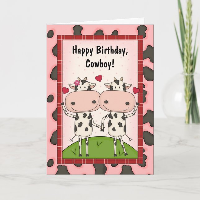 Carte Types d'anniversaire d'amour de vaches (Devant)