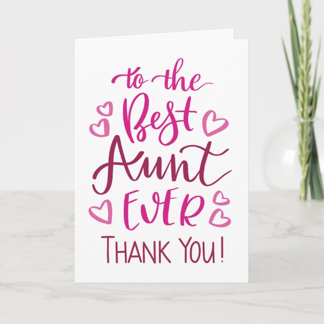 Carte Typographie du meilleur Merci de tante en rose (Devant)