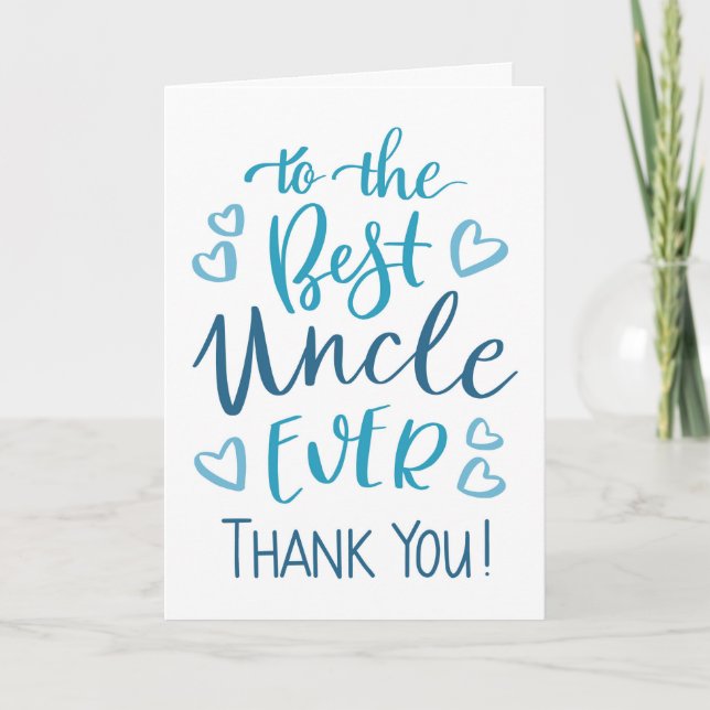 Carte Typographie du meilleur oncle jamais Merci en bleu (Devant)
