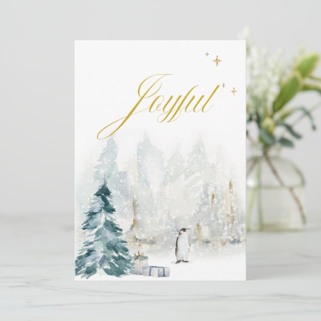 Carte Typographie élégante Aquarelle Feuillage doré Neig (Debout devant)