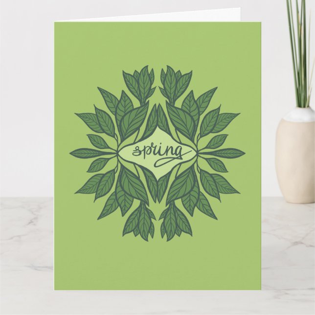 Carte Typographie esthétique Feuille du printemps vert (Devant)