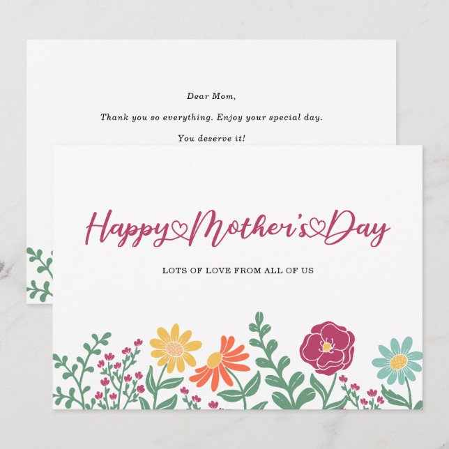 Carte Typographie Fête des mères florales (Devant / Derrière)