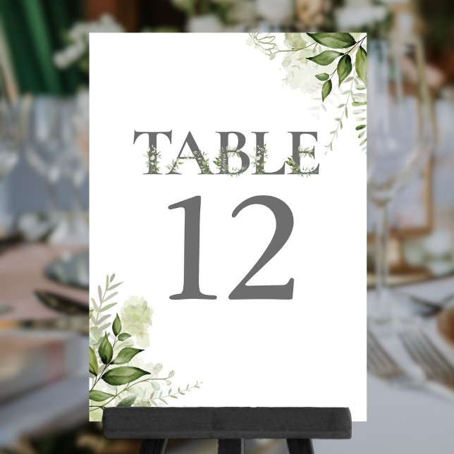 Carte Typographie florale de verdure Numéro de tableau (Greenery Floral Typography Table Number)