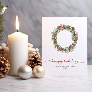Carte Typographie moderne élégante Happy Holidays Wreath