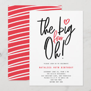 Carte typographie moderne rouge fête du 40e anniversaire