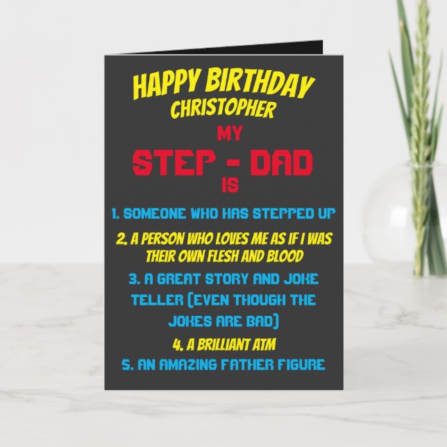 Carte Typographie My Stepdad Is Citations Anniversaire (Devant)