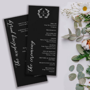 Carte Typographie noire Laurel Wreath Monogram Mariage