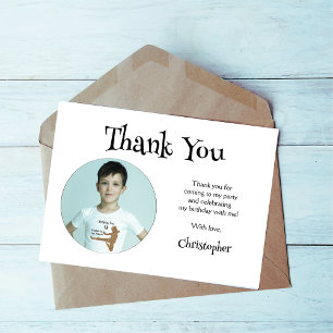 Carte Typographie noire Photo Boy Cute Kids Merci