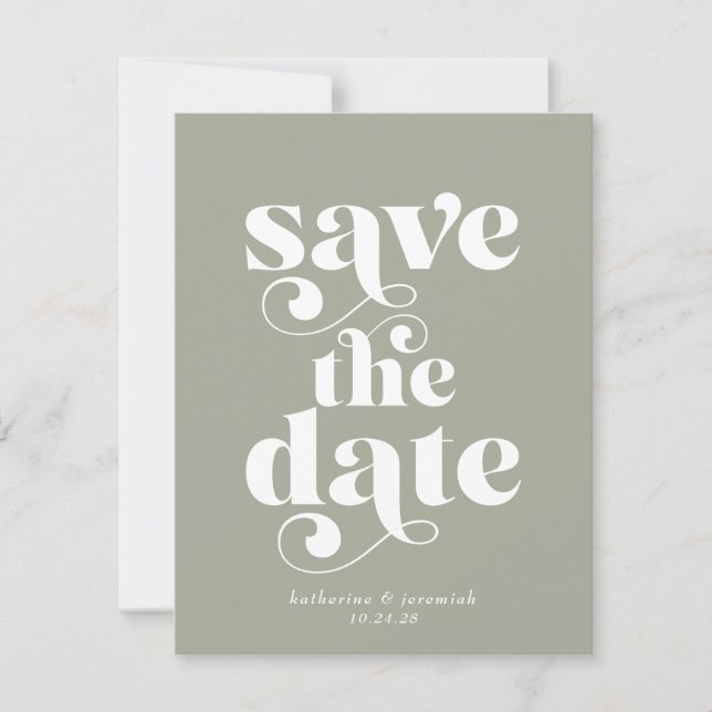 Carte Typographie rétro Sage mariage vert Enregistrer la (Devant)