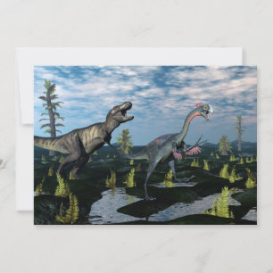 Carte Tyrannosaurus rex attaque gigantoraptor dinosaure