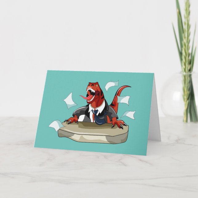 Carte Tyrannosaurus Rex Boss Assis À Un Bureau. (Devant)