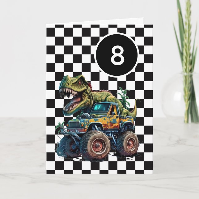 Carte Tyrannosaurus Rex Monster Camion 8e anniversaire (Devant)