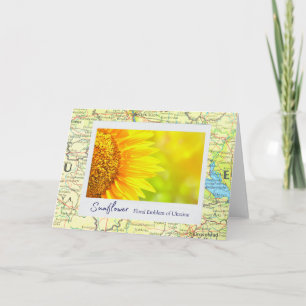 Carte Ukraine Emblème floral de tournesol jaune sur la c