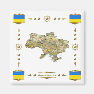 Carte Ukraine + Magnet des drapeaux