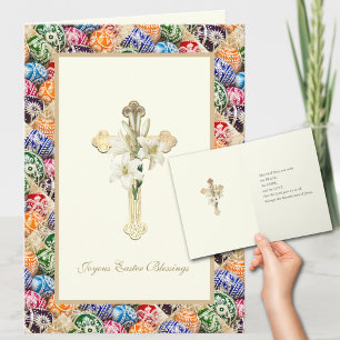 Carte Ukrainian Easter Eggs Cross with Lily Pascha 