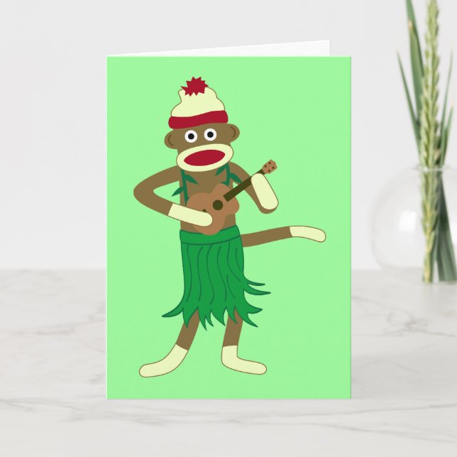Carte Ukulélé de singe de chaussette (Devant)