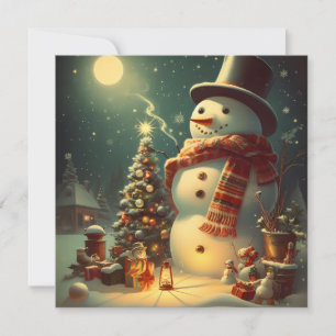Carte Un bonhomme de neige sous la lune