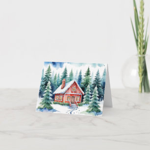 Carte Un Cabine au milieu des pins neigeux Noël