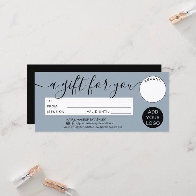 Carte Un cadeau bleu poussiéreux moderne pour votre logo (Devant/Arrière en situation)