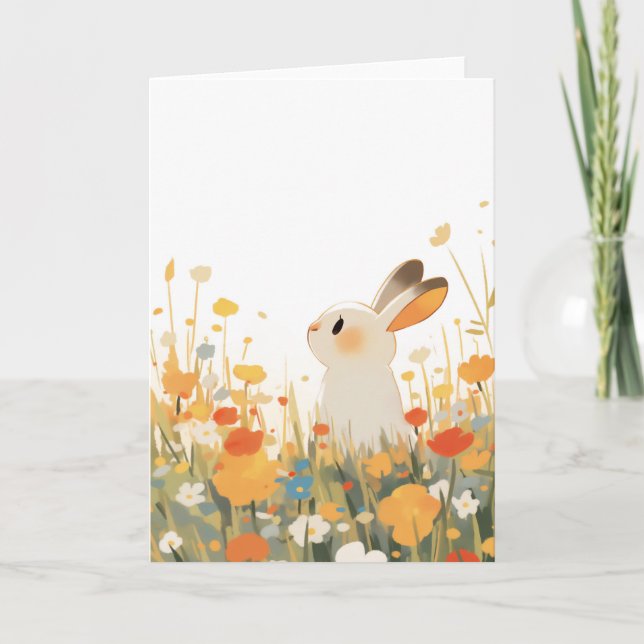 Carte Un Champ Floral Sauvage De Lapin (Devant)