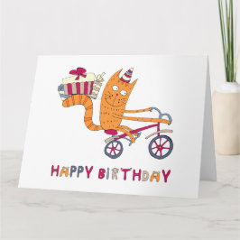 Carte Un chat sur un vélo transporte des cadeaux d'anniv