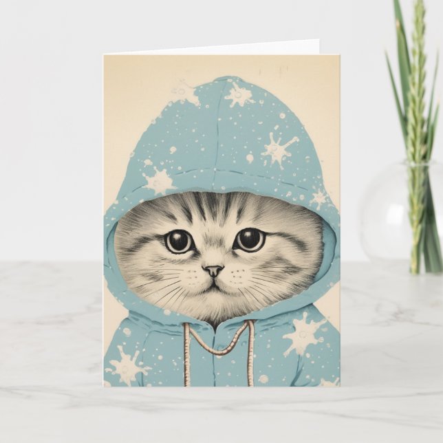 Carte Un chaton adorable dans un Sweat - shirt à capuche (Devant)