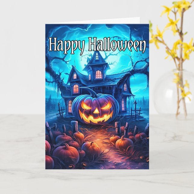 Carte Un Citrouille brillant et sinistre Halloween (Fleur jaune)