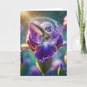 Carte Un colibri qui s'agite dans un Iris pourpre