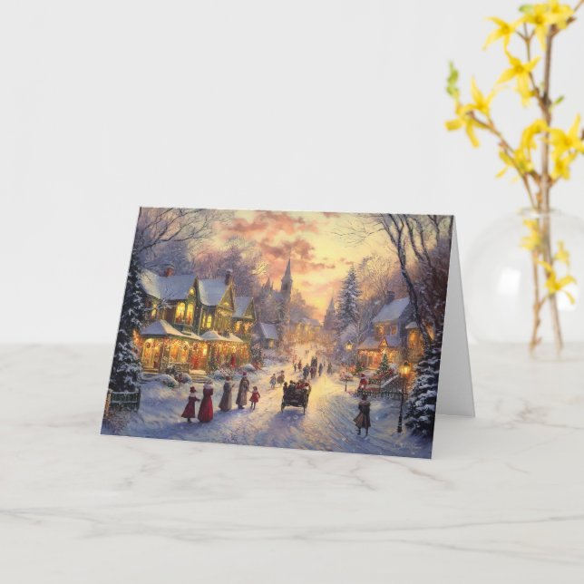 Carte Un crépuscule dans le village de Noël (Fleur jaune)